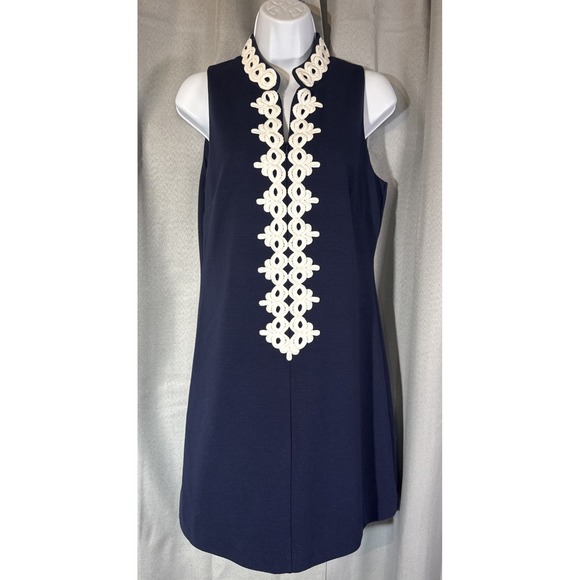 Lilly Pulitzer Dresses & Skirts - Lilly Pulitzer Callista Shift Dress True Navy Blue White Lace Trim Medium M